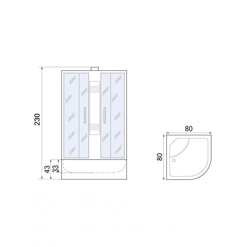 Душевая кабина  МОНОМАХ XL Б/К  80/43 С МЗ размер 80*80*230 см, высокий поддон 43 см