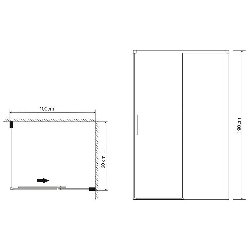 Душ.ограждение GR-D100-P90 Fly1 (100*90*190) прямоугольник, дверь раздвижная 2 места