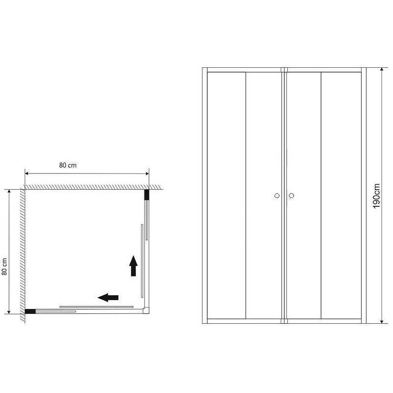 Душ.ограждение GR-8080 Solis (80*80*190) квадрат, двери раздвижные 1 место