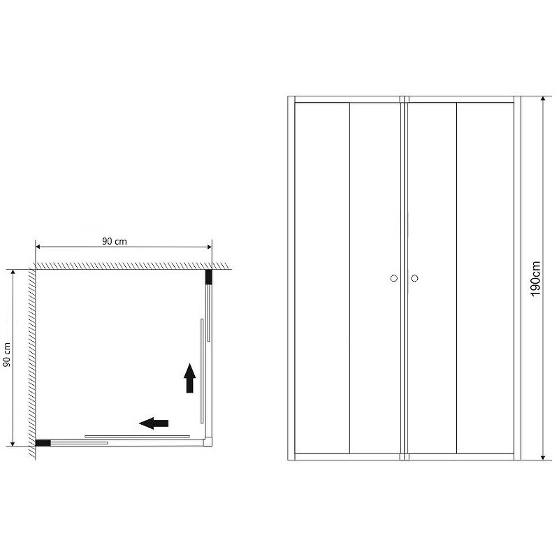 Душ.ограждение GR-9090 Solis (90*90*190) квадрат, двери раздвижные 1 место