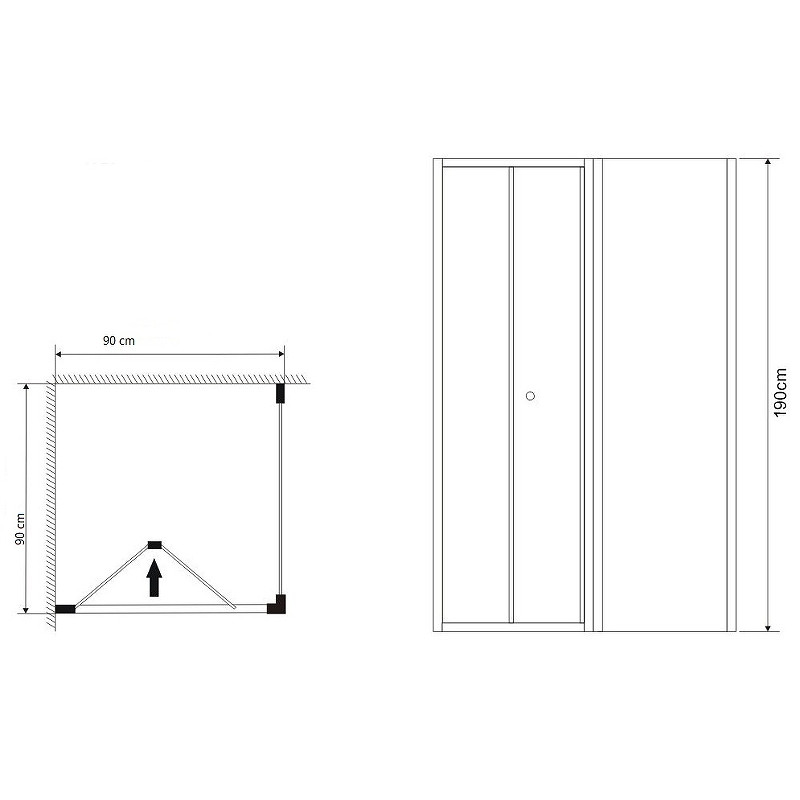 Душ.ограждение GR-9090 Alba2 (90*90*190) квадрат, складывающаяся дверь из двух частей 1 место