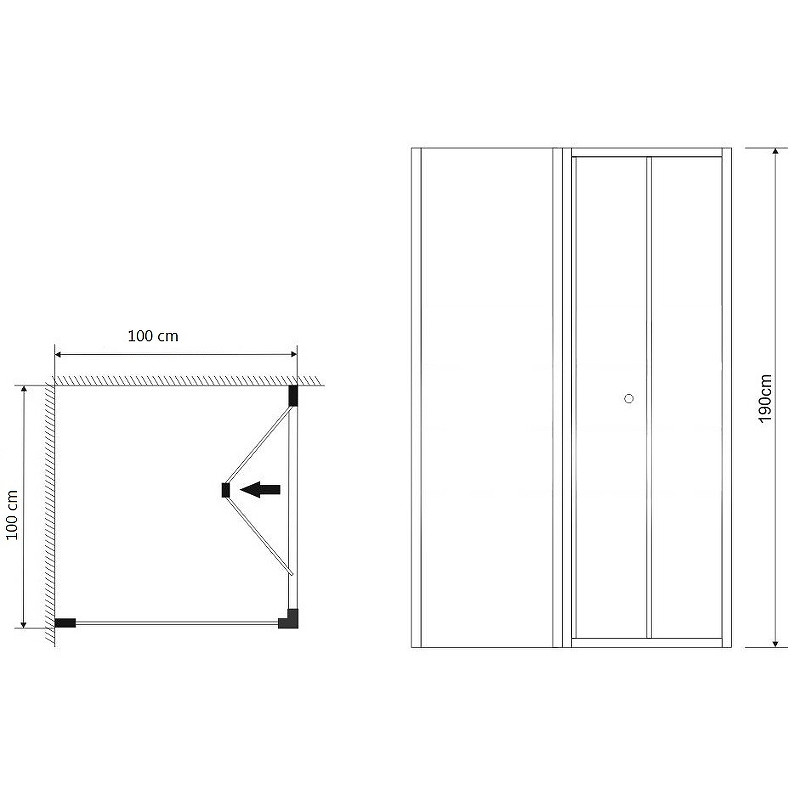 Душ.ограждение GR-1010 Advans (100*100*190) квадрат, складывающаяся дверь из двух частей 2 места