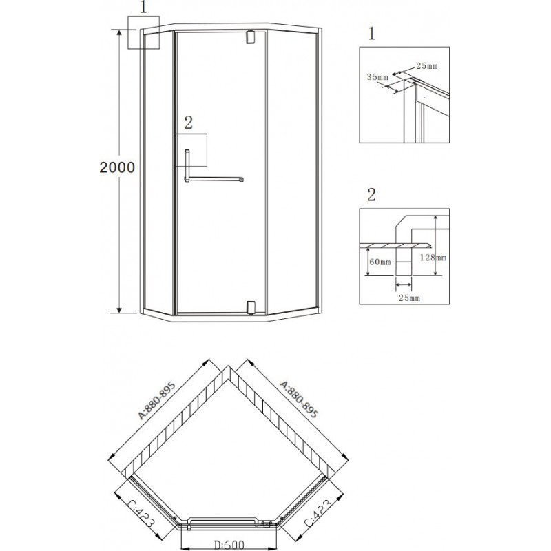 Душ.ограждение PR-90GD (90x90x200) GROSSMAN 1 место