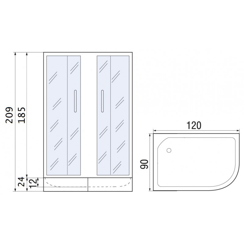 DON XL  120/90/24 MT R Душевое ограждение с поддоном	