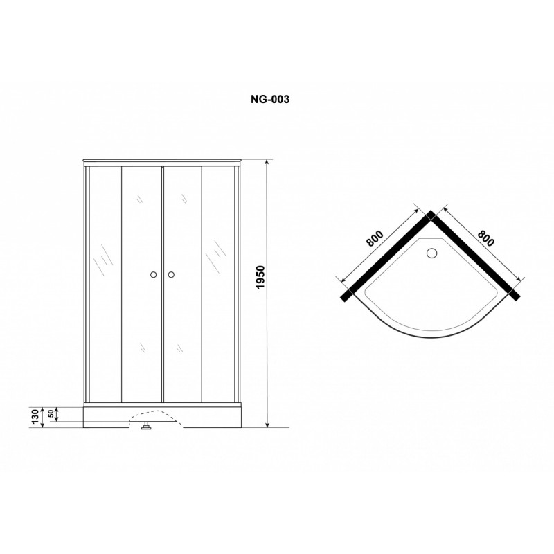 Душ. уголок NG-003-14T (800х800х1950) низкий поддон(13см) стекло ТОНИРОВАННОЕ, 2 места