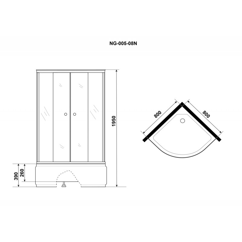Душ. уголок NG-005-14 (800х800х1950) высокий поддон стекло МАТОВОЕ 2 места
