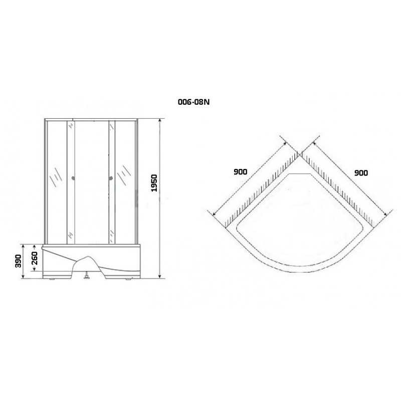 Душ. уголок NG-006-14 (900х900х1950) высокий поддон стекло МАТОВОЕ 2 места