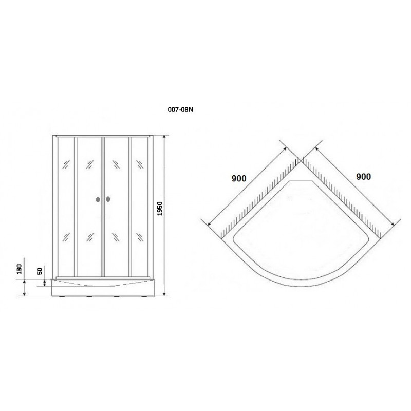Душ. уголок NG-007-14 (900х900х1950) низкий поддон стекло МАТОВОЕ 2 места