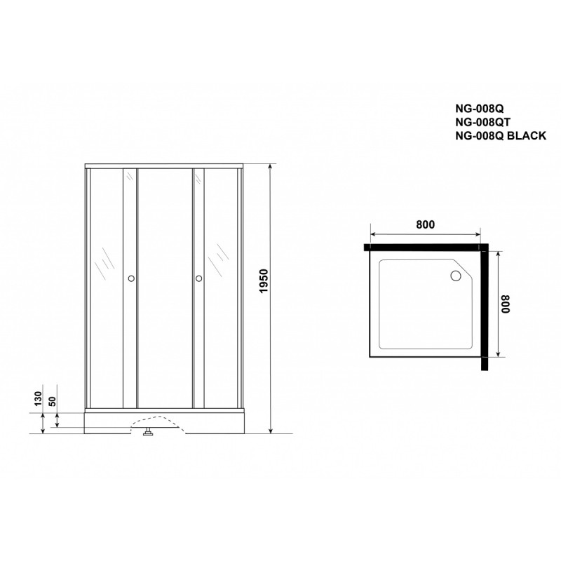 Душ. уголок NG-008-14QT (800х800х1950) низкий поддон(13см) стекло ТОНИРОВАННОЕ, 2 места