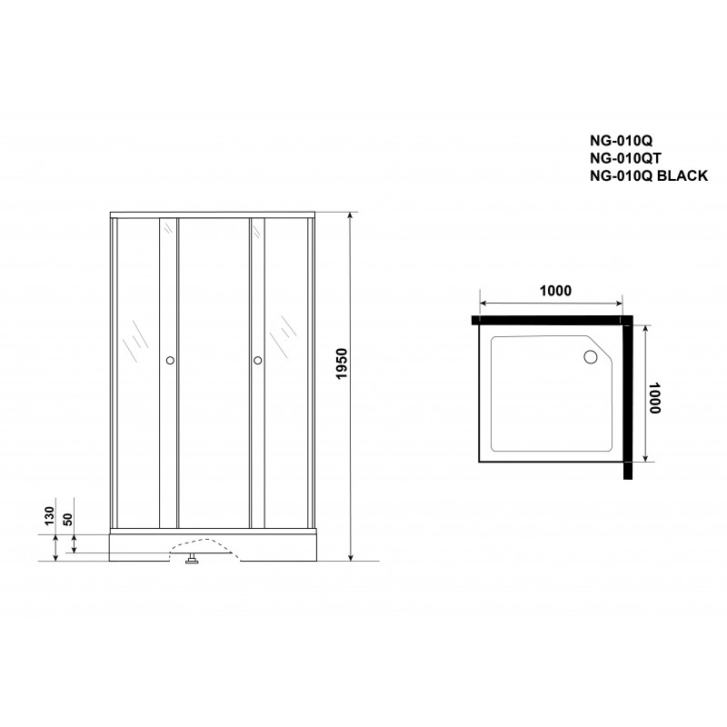 Душевой уголок NG-010-14Q BLACK (1000х1000х1950), стекло МОЗАИКА