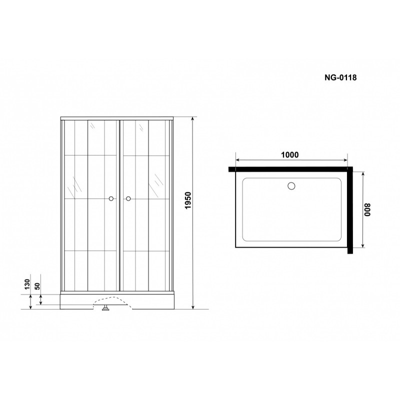 Душевой уголок NG-0118-14 (1000х800х1950), стекло прозрачное