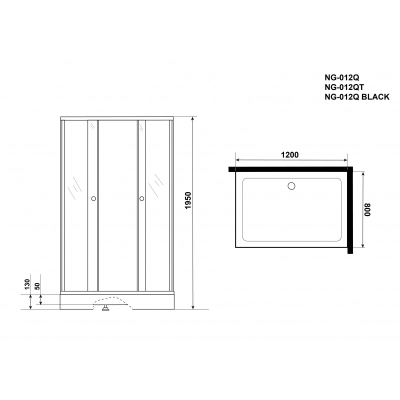 Душевой уголок NG-012-14Q BLACK (1200х800х1950), стекло МОЗАИКА, 2 места