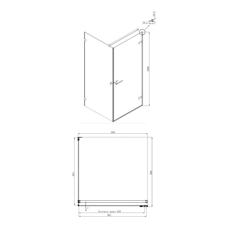 Душ. ограждение Ambassador Abner 10011102R (1000x1000x2000), 1 место