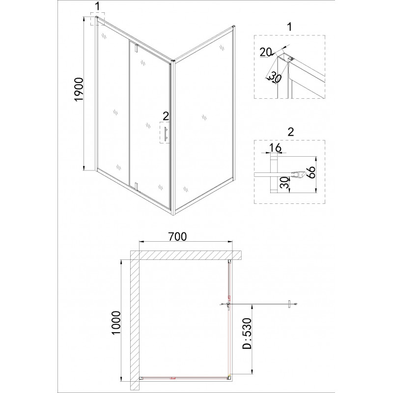 Дверь в нишу NG-63-10A (100х190) 1 место