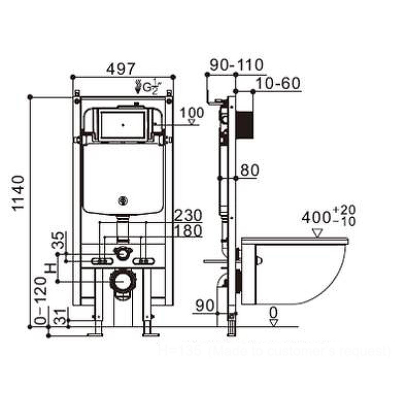 Инсталляция для напольного унитаза с белой кнопкой WW AMBERG 404 WT