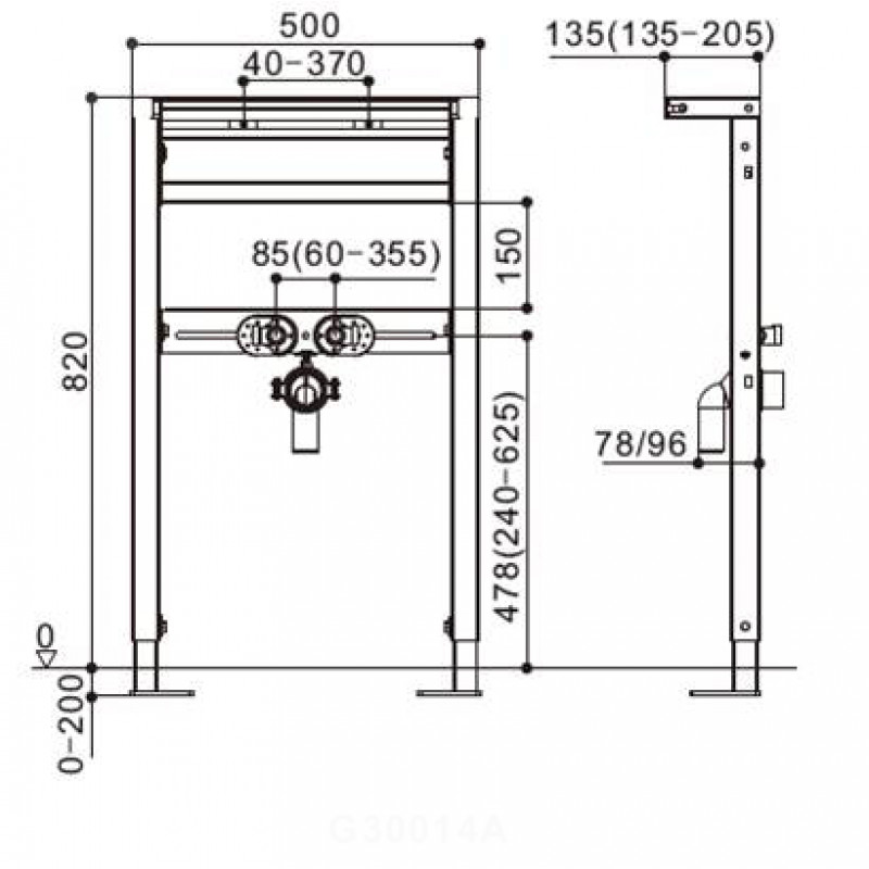 Инсталляция для подвесной раковины WW AMBERG 500 RA