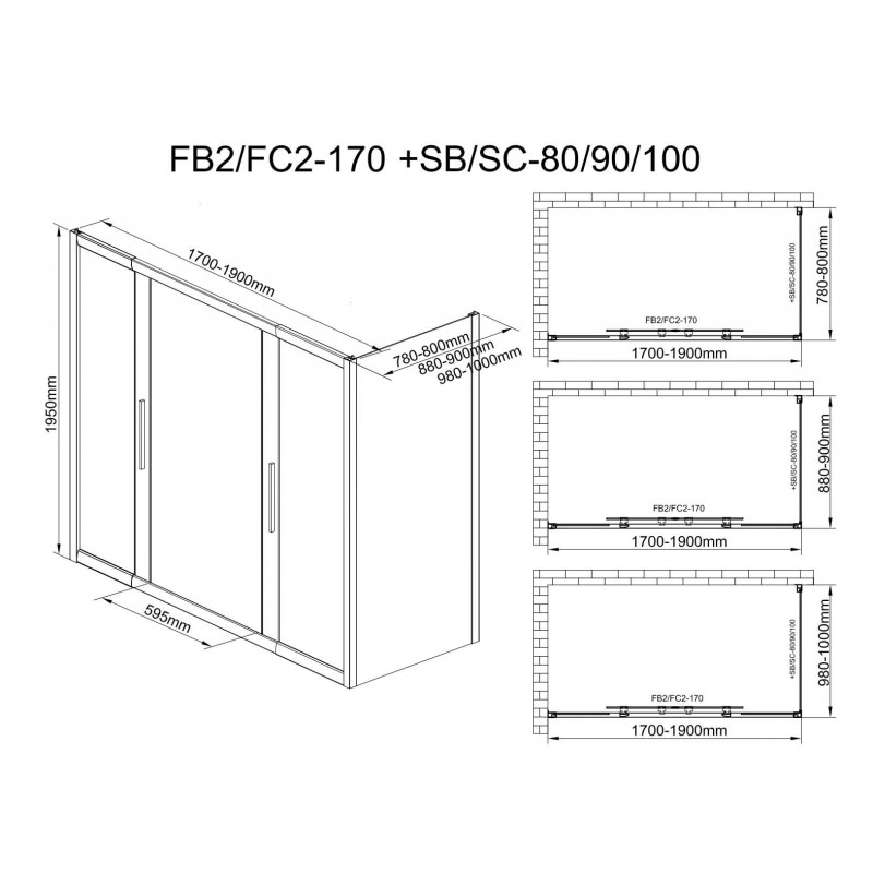 Душевой уголок DETO FB2 170-190 + SB100