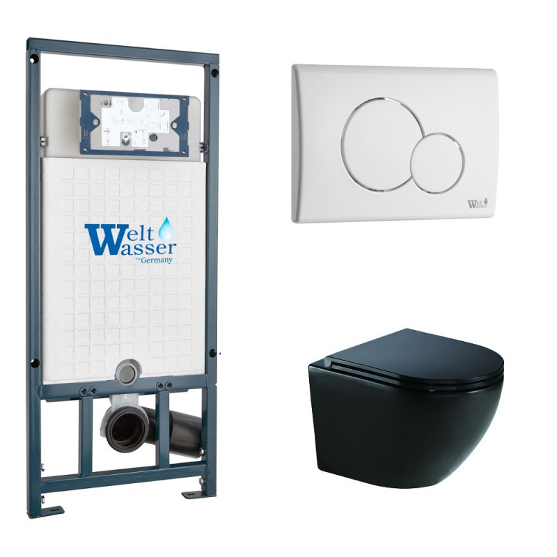 Унитаз с инсталляцией WeltWasser и кнопкой смыва (MARBERG 507 + MERZBACH 041 XL MT-BL + MAR 507 RD GL-WT)