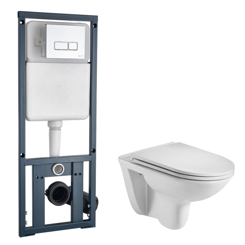 Унитаз с инсталляцией WeltWasser и кнопкой смыва (MARBERG 410 + BAARBACH 004 GL-WT + MAR 410 SE-CR)