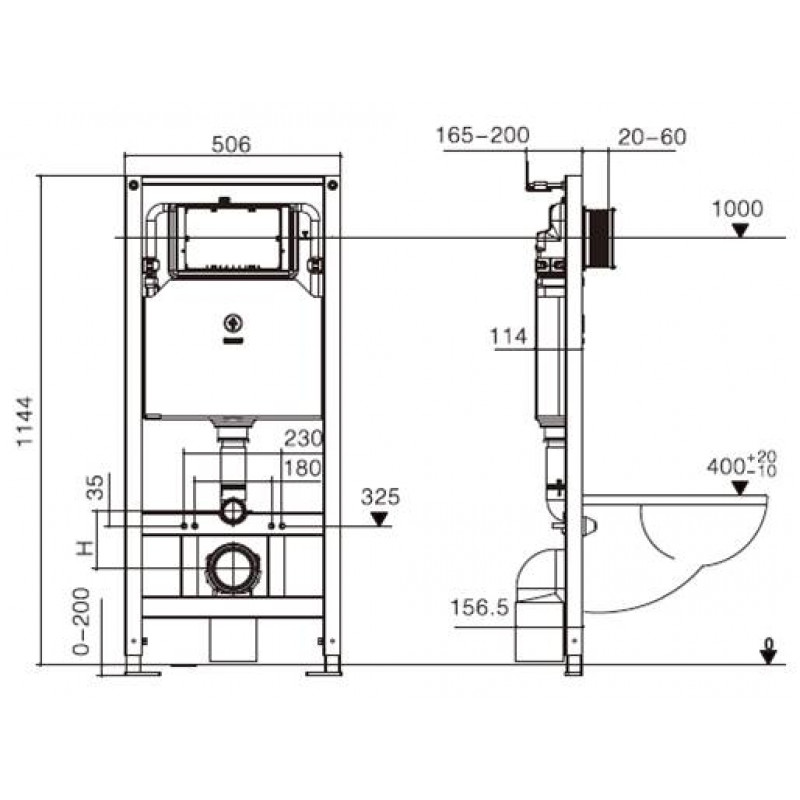 Унитаз с инсталляцией WeltWasser и кнопкой смыва (AMBERG 506 ST + MERZBACH 043 GL-BL + AMBERG RD-CR)