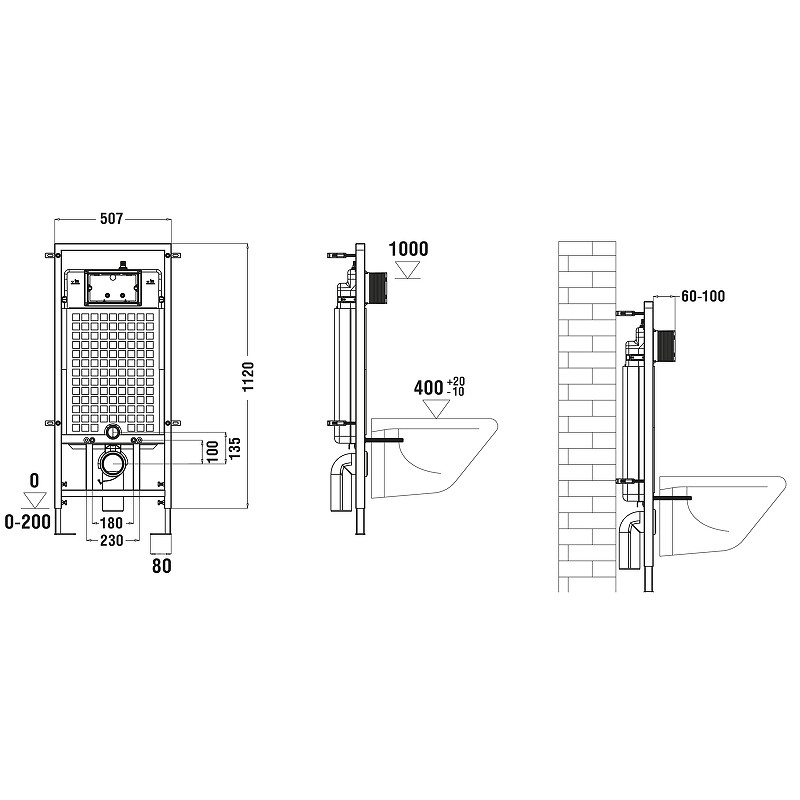 Унитаз с инсталляцией WeltWasser и кнопкой смыва (MARBERG 507 + NESENBACH 004 GL-WT + MAR 507 SE-CR)