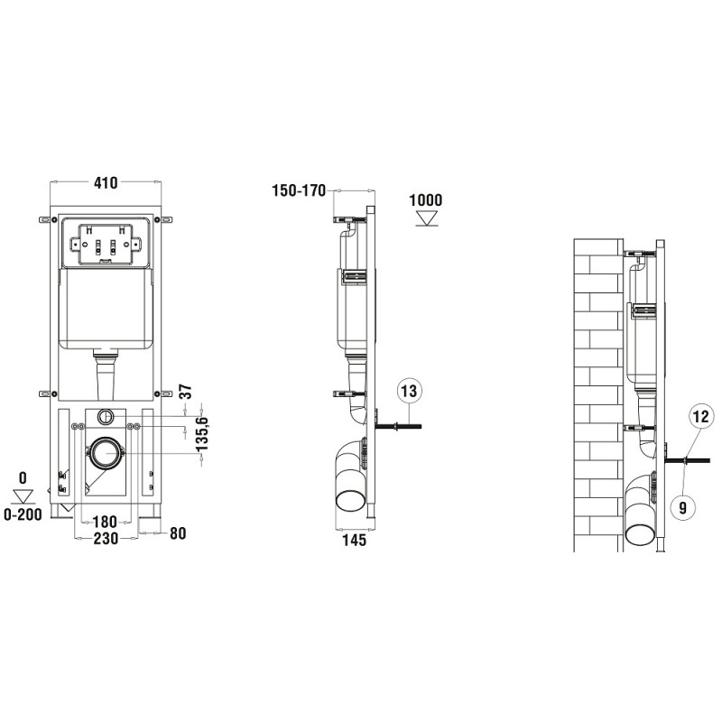 Унитаз с инсталляцией WeltWasser и кнопкой смыва (MARBERG 410 + ERLENBACH 004 GL-WT + MAR 410 SE-CR)