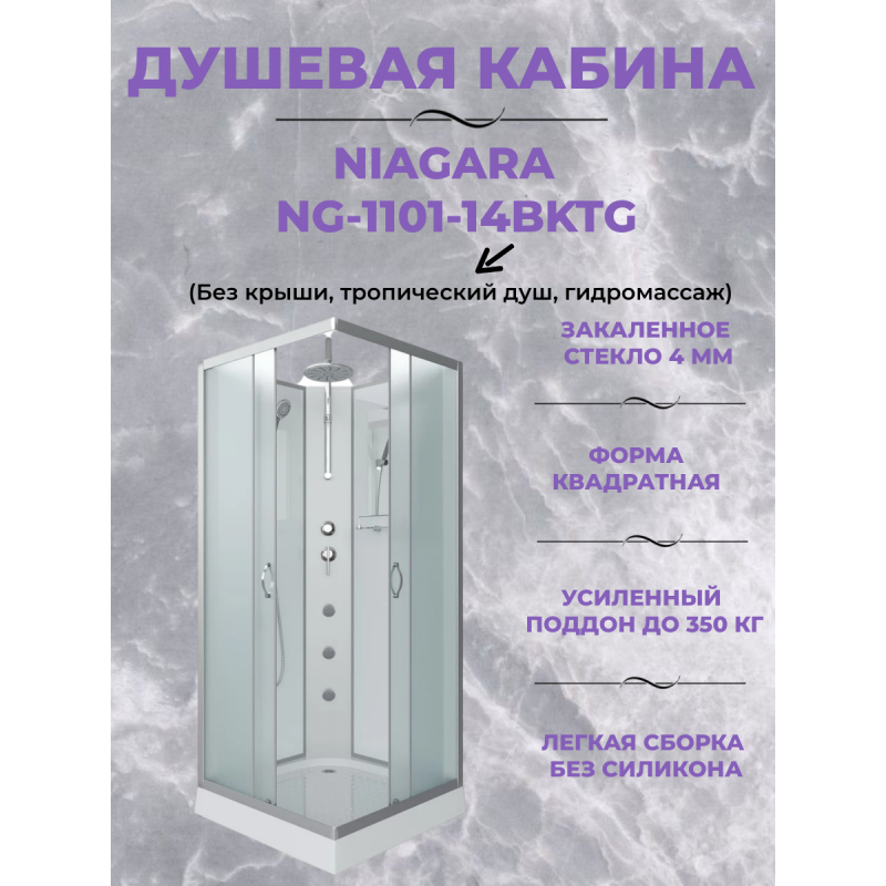 Душевая кабина NG-1101-14BKTG, размер 90*90*210 см, средний поддон 13 см