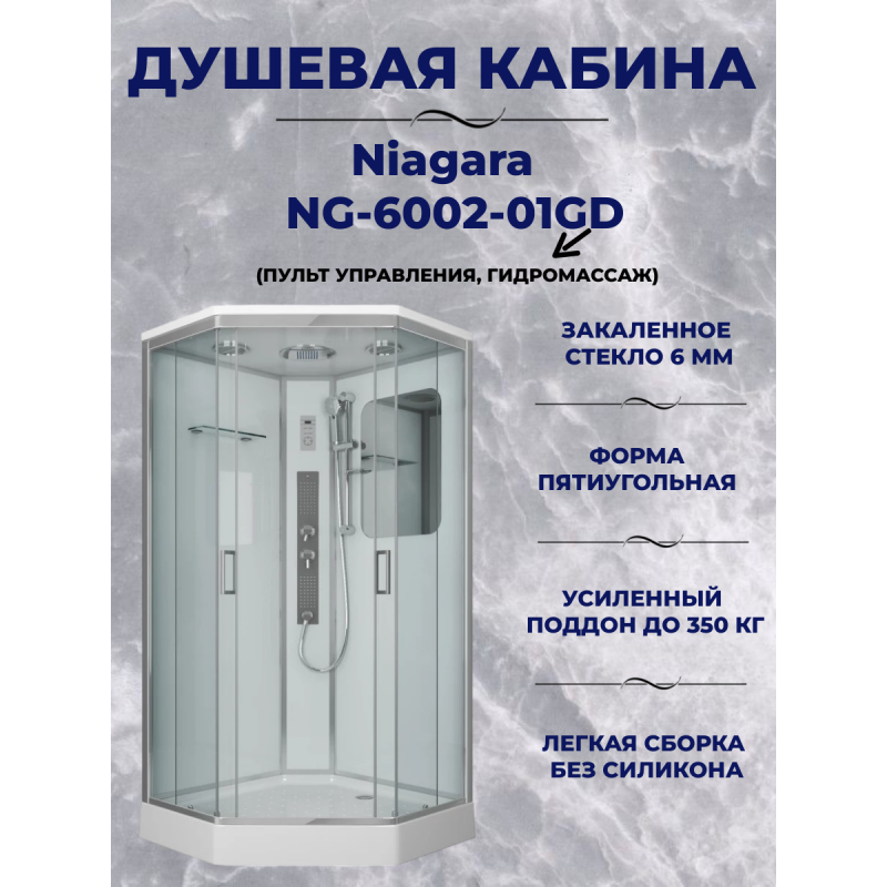 Душевая кабина Niagara Premium NG-6002-01GD размер 100*100*220, низкий поддон 16 см