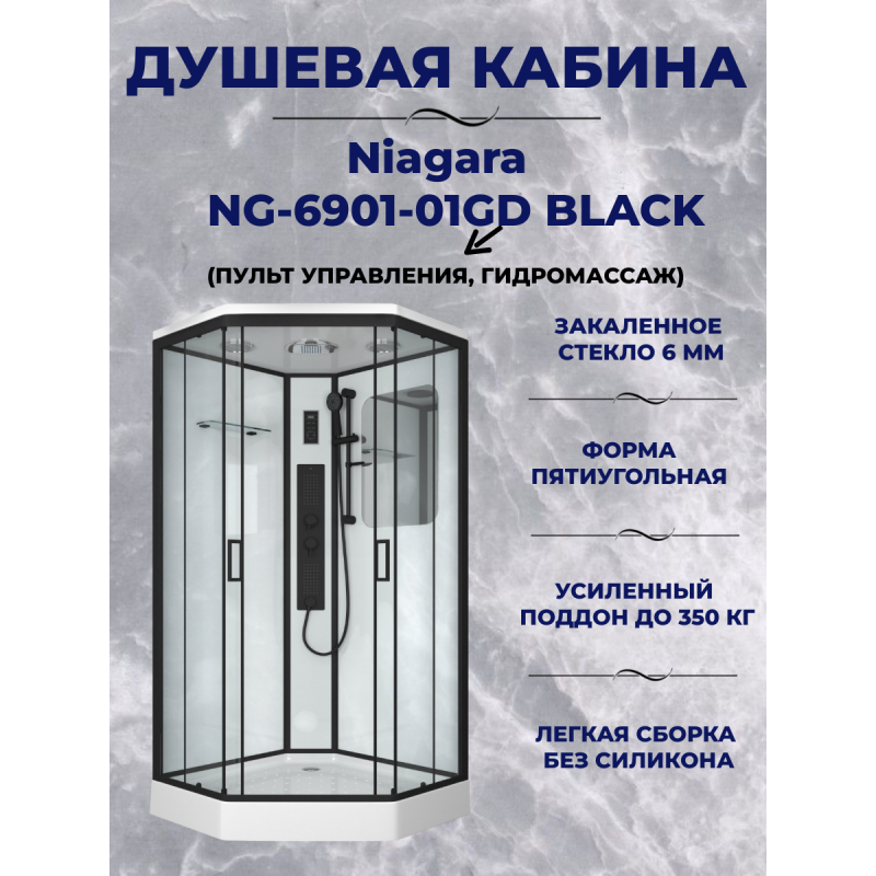 Душевая кабина Niagara Premium NG-6901-01G BLACK размер 90*90*210, низкий поддон 16 см