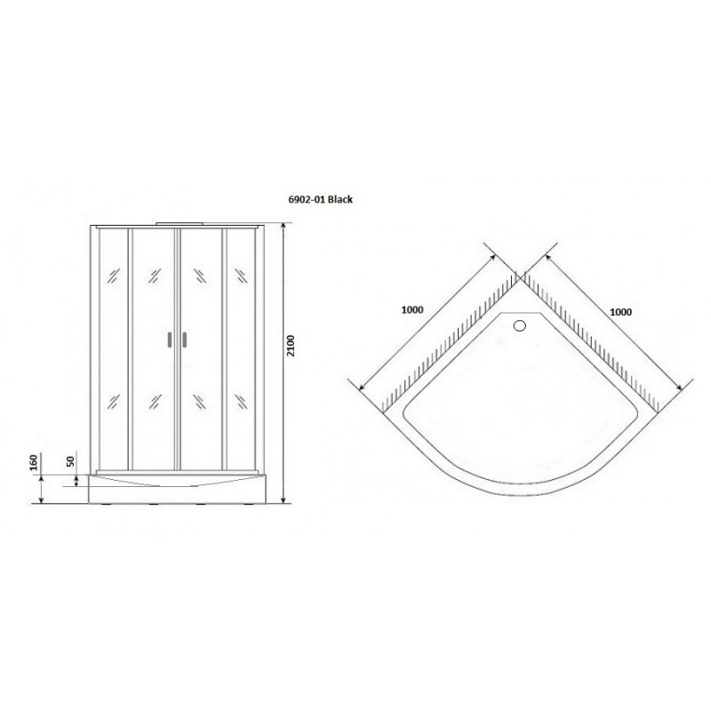 Душевая кабина Niagara Premium NG-6902-01 BLACK размер 100*100*210, низкий поддон 16 см