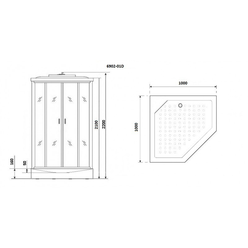 Душевая кабина Niagara Premium NG-6902-01D BLACK размер 100*100*220, низкий поддон 16 см
