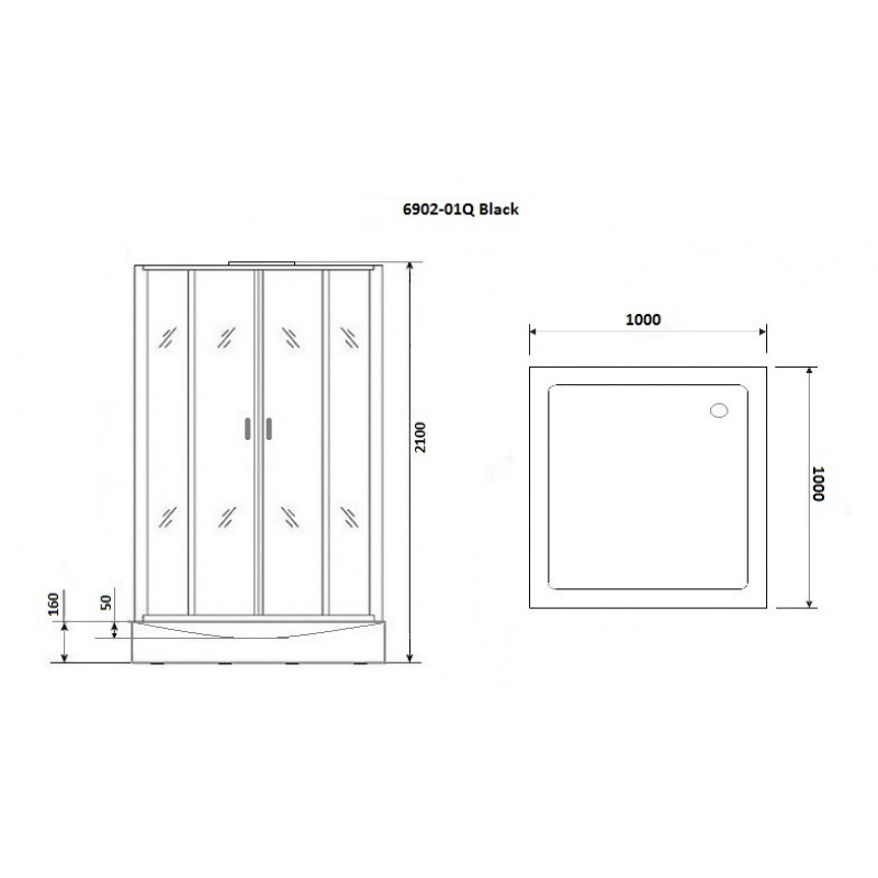 Душевая кабина Niagara Premium NG-6902-01Q BLACK размер 100*100*210 см, низкий поддон 16 см
