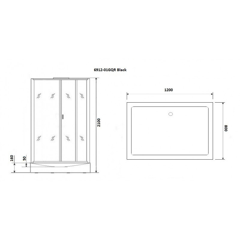 Душевая кабина Niagara Premium NG-6912-01GQR BLACK размер 120*80*210 см, низкий поддон 16 см