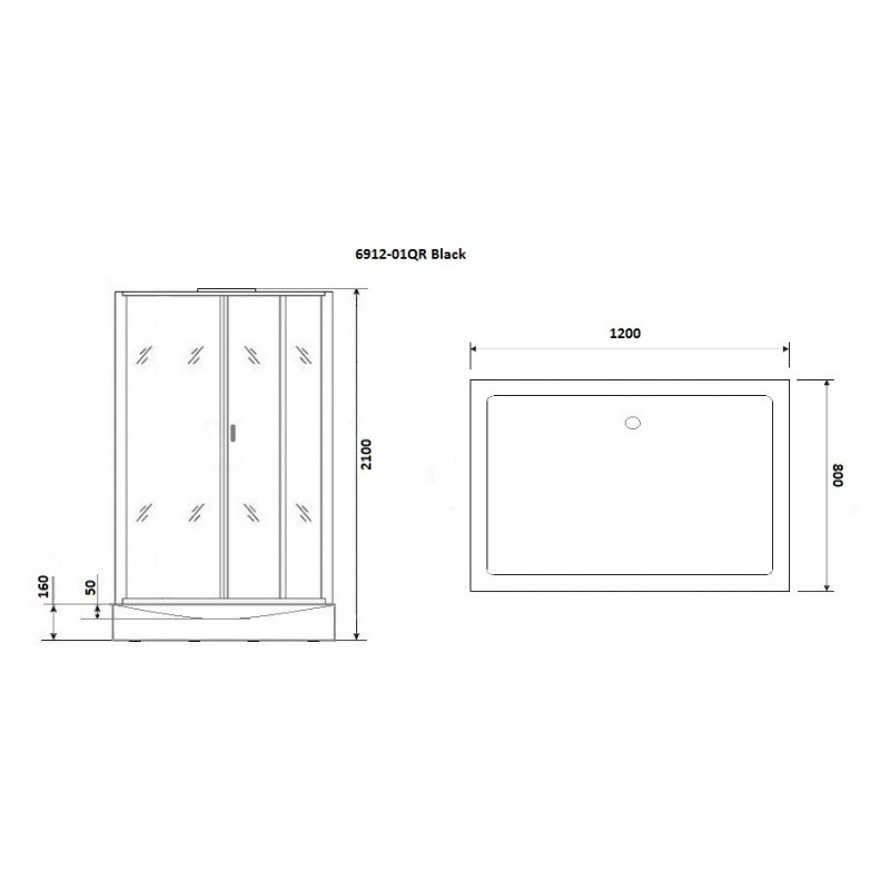 Душевая кабина Niagara Premium NG-6912-01QR BLACK размер 120*80*210 см, низкий поддон 16 см