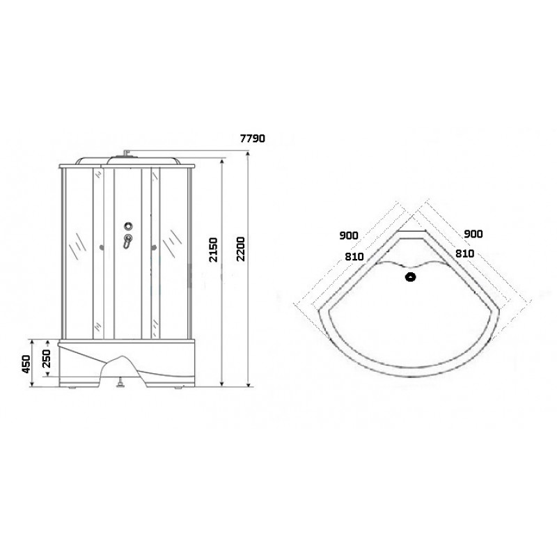 Душевая кабина Niagara Lux 7790W  размер 90*90*215 см, высокий поддон 45 см