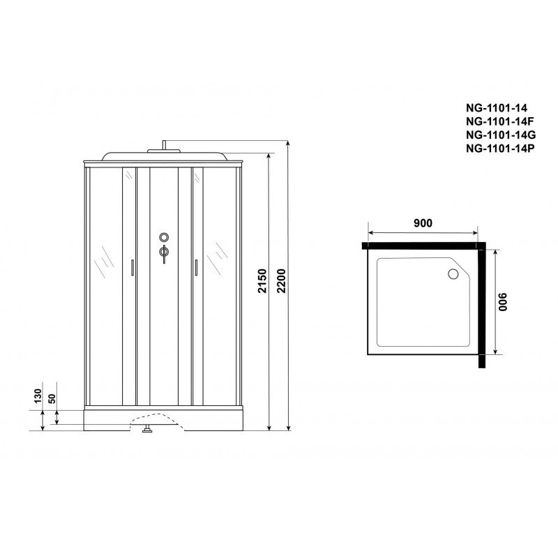 Душевая кабина Niagara NG-1101-14, размер 90*90*215 см, средний поддон 13 см