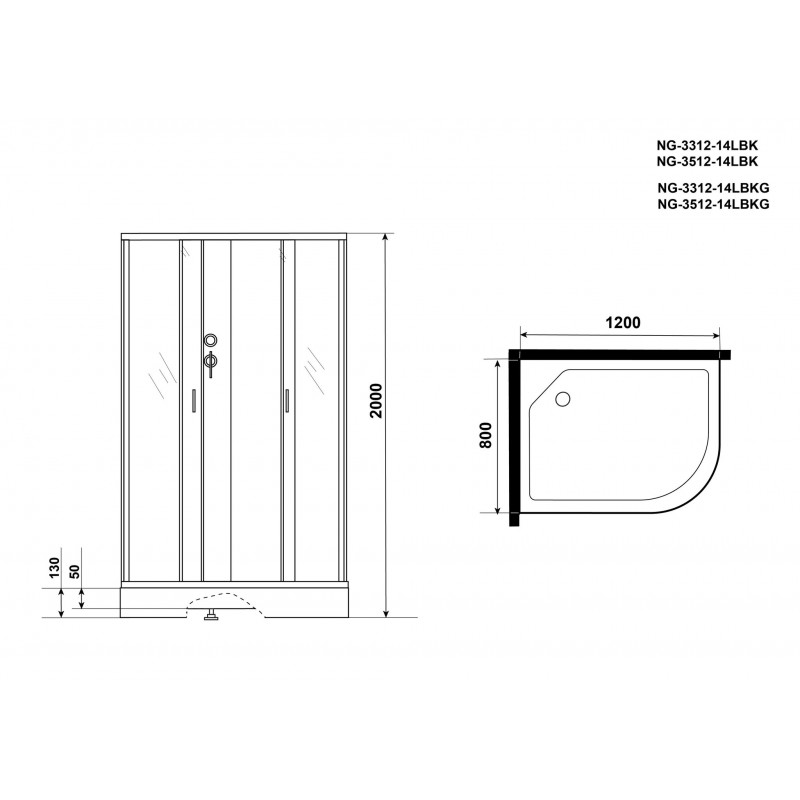 Душевая кабина Niagara NG-3512-14LBK размер 120*80*200 см, низкий поддон 13 см
