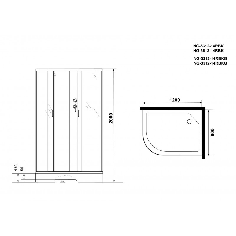 Душевая кабина Niagara NG-3512-14RBKG размер 120*80*200 см, низкий поддон 13 см