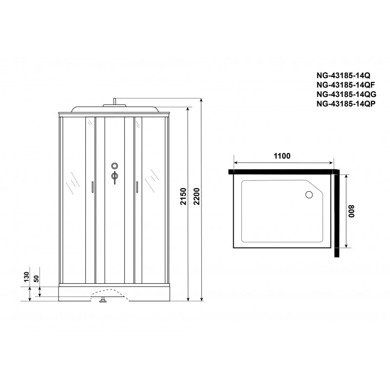 Душевая кабина Niagara NG-43185-14Q размер 110*80*215 см, низкий поддон 13 см