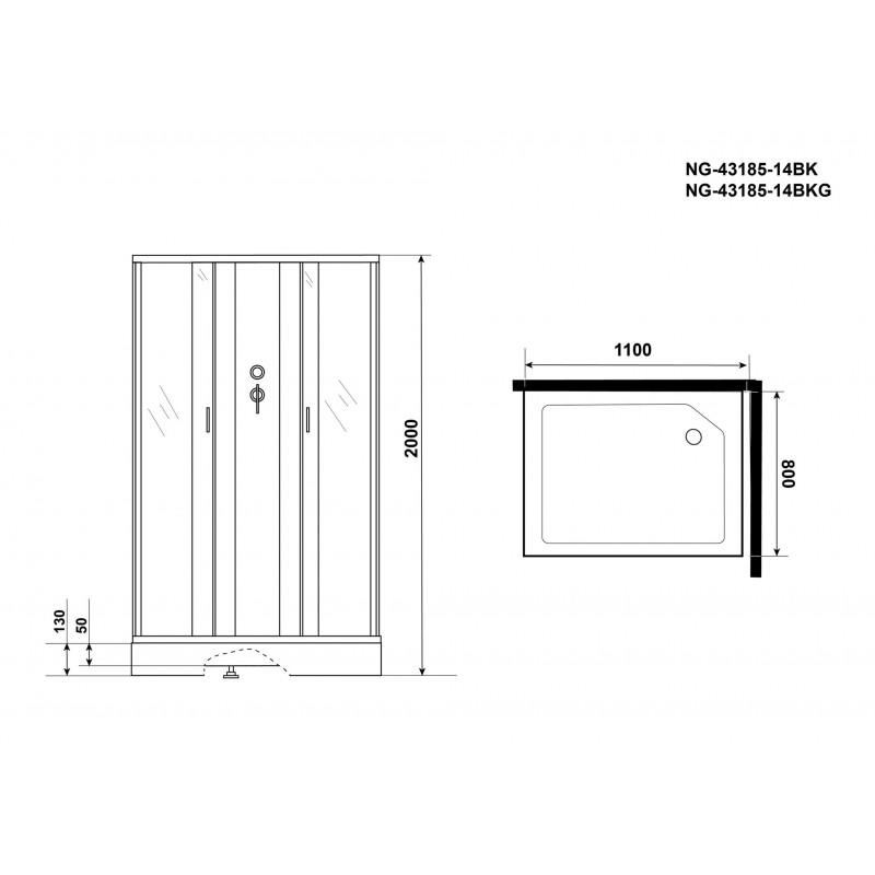 Душевая кабина Niagara NG-43185-14QBKG размер 110*80*200 см, низкий поддон 13 см