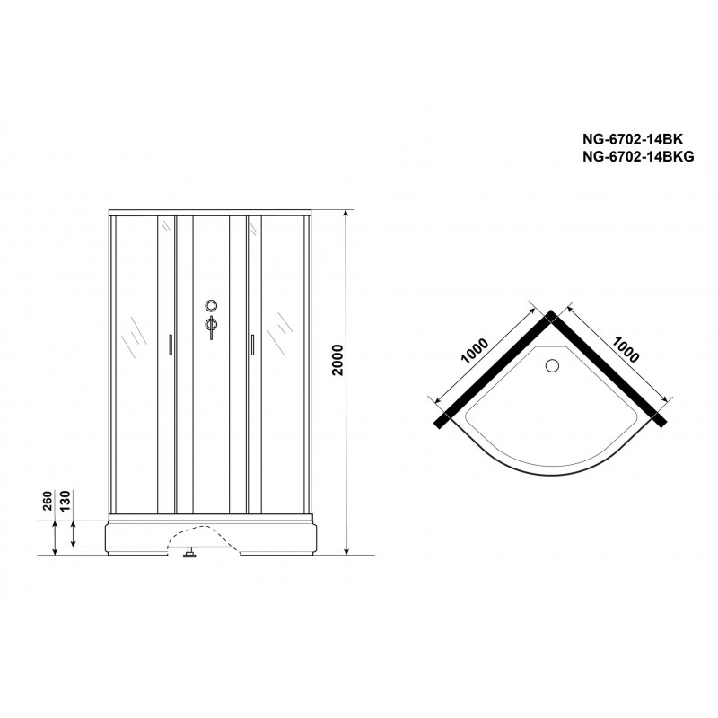 Душевая кабина Niagara NG-6702-14BK размер 100*100*200 см, средний поддон 26 см