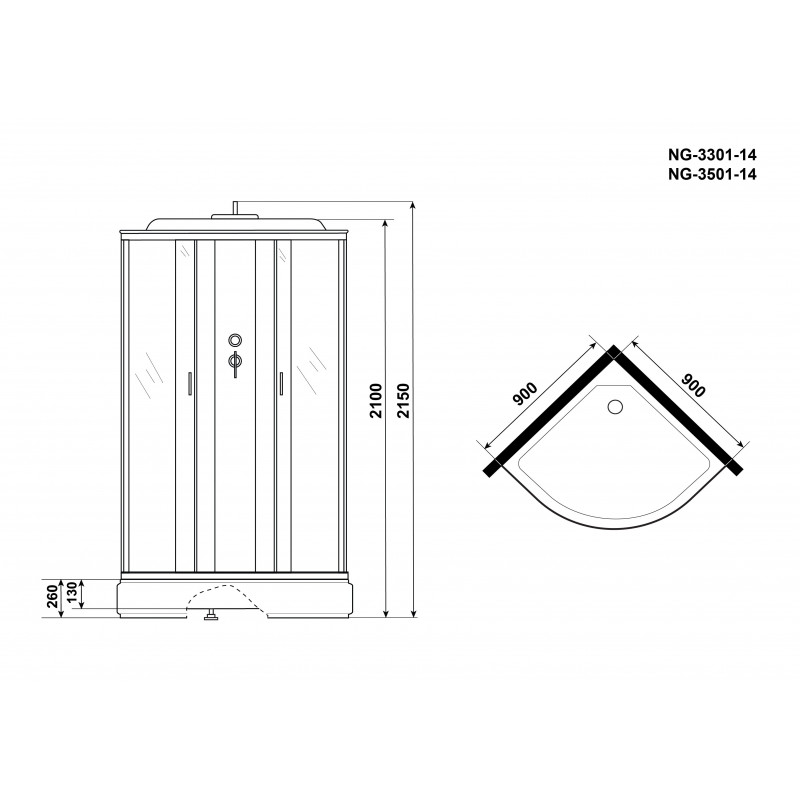 Душевая кабина Niagara NG-3501-14 (900х900х2150)