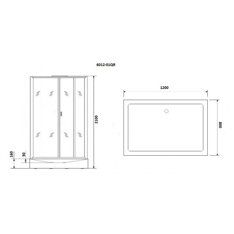 Душ.каб. NG-6012-01QR (1200х800х2100) низкий поддон(16 см) стекло ПРОЗРАЧНОЕ, 4 места