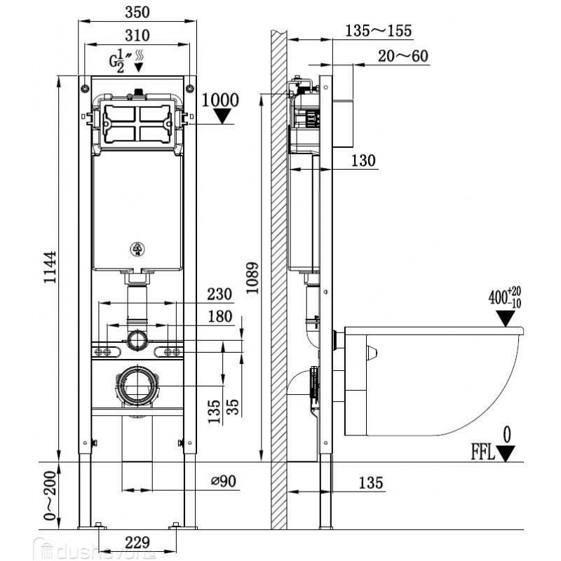 WW AMBERG 350 BL Инсталляция для унитаза. Черная кнопка