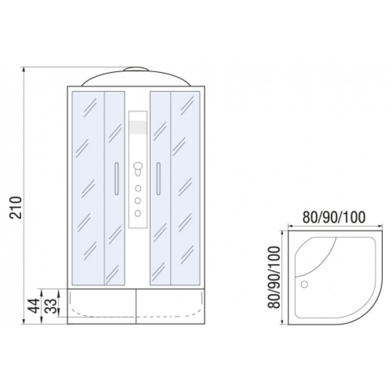 Душевая кабина River Dunay 100/44 МТ с крышей, ДxШxВ: 1000x1000x2100 мм, высокий поддон 44 см