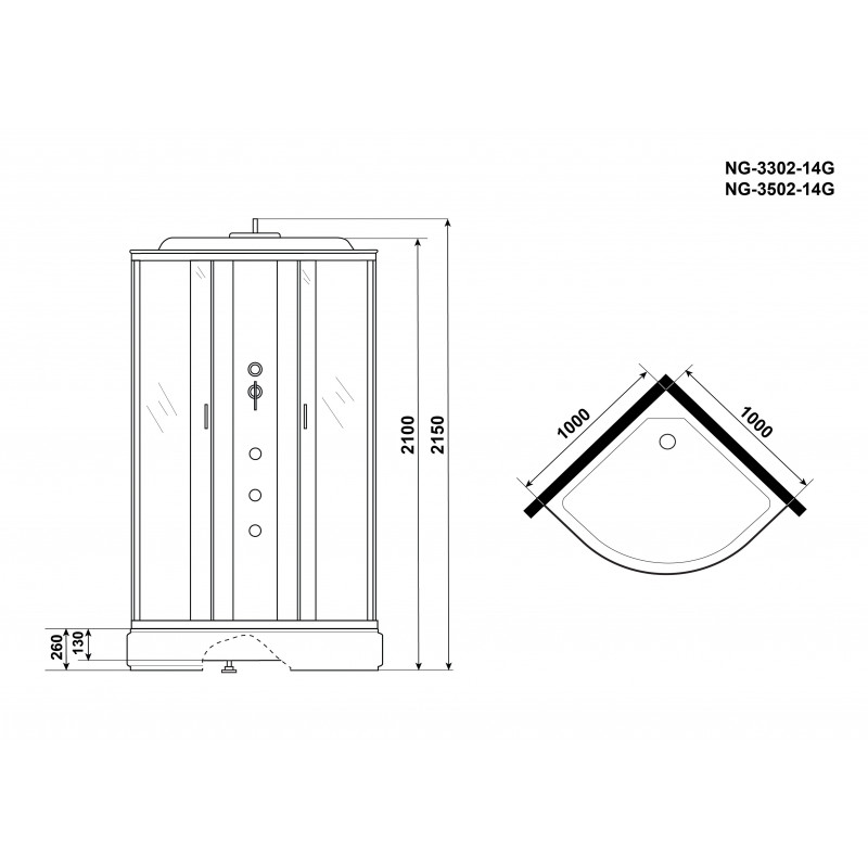 Душевая кабина Niagara NG-3302-14G, размер 100*100*215 см, средний поддон 26 см