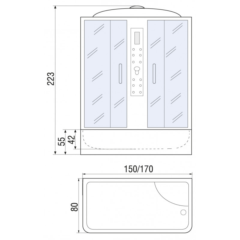 Душевая кабина River Dunay 150/80/55 MT с крышей, ДxШxВ: 1500x800x2230 мм, высокий поддон 55 см