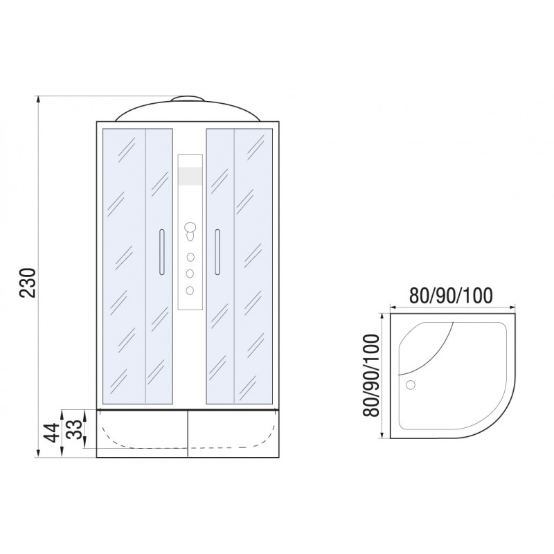 Душевая кабина River Dunay XL 100/44 MT с крышей, ДxШxВ: 1000x1000x2300 мм, высокий поддон 44 см