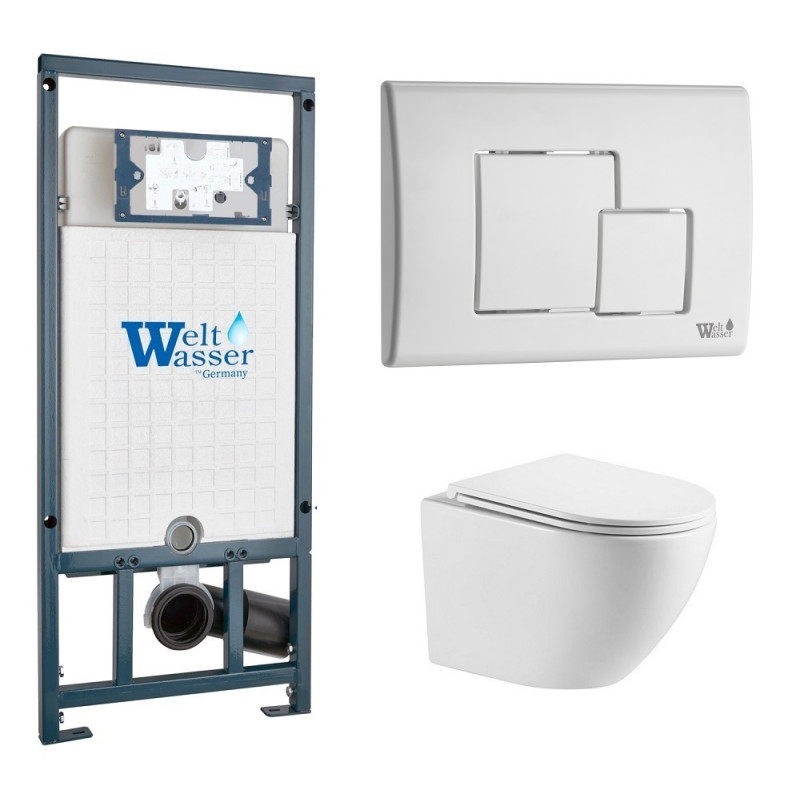 Унитаз с инсталляцией WeltWasser и кнопкой смыва (MARBERG 507 + MERZBACH 041 XL GL-WT + MAR 507 SE GL-WT)