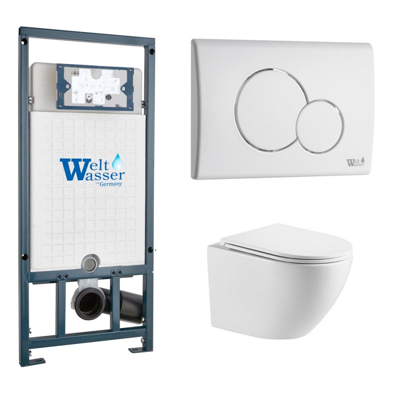 Унитаз с инсталляцией WeltWasser и кнопкой смыва (MARBERG 507 + MERZBACH 041 XL GL-WT + MAR 507 RD GL-WT)